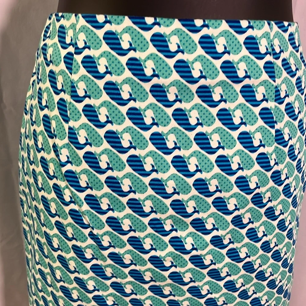 Talbots Blue Whale Print Twill Cotton High-Waist Mini Skirt